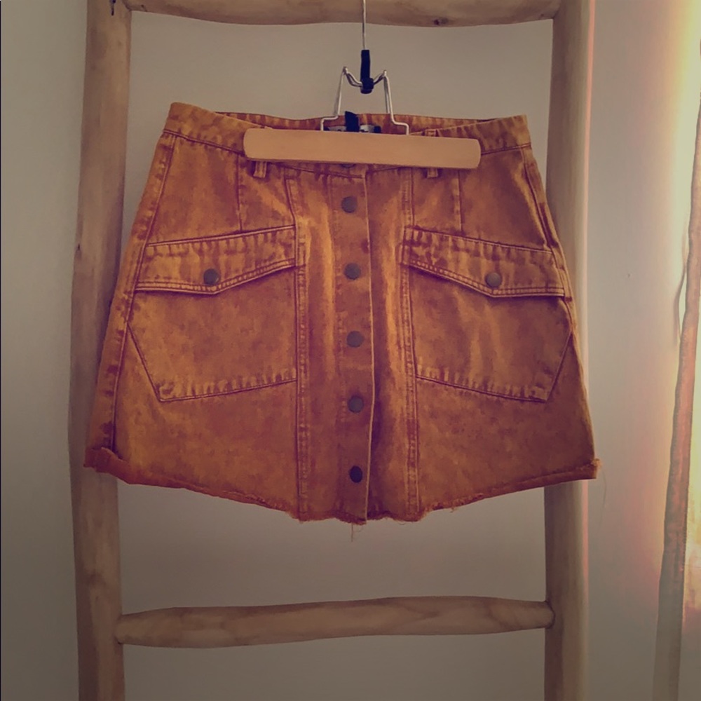 Mustard yellow denim button down skirt